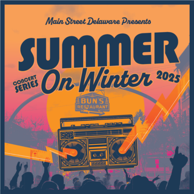 A crowd and a boombox in vivid colors. Summer on Winter Concert Series.